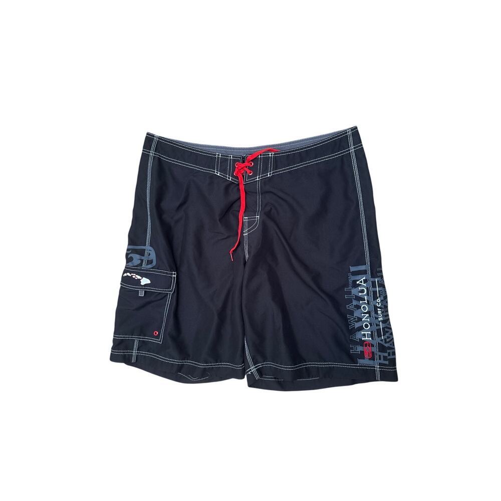 Honolua Surf Co Board Shorts Mens 42 Black Red Tie Hawaiian Surf Swim